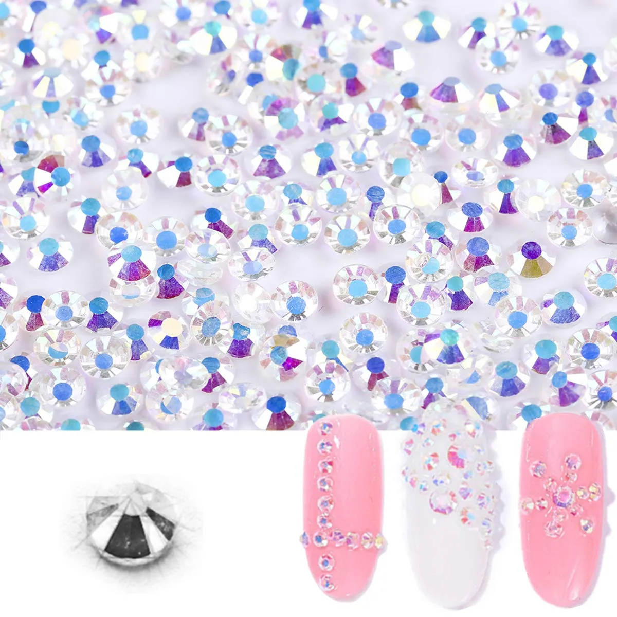 editTime 5000PCS Mini Ultra Tiny 1.2mm AB Shine Iridescent Crystals Micro Diamond Glass Sand Rhinestone (1.4mm AB Flatback Rhinestone)