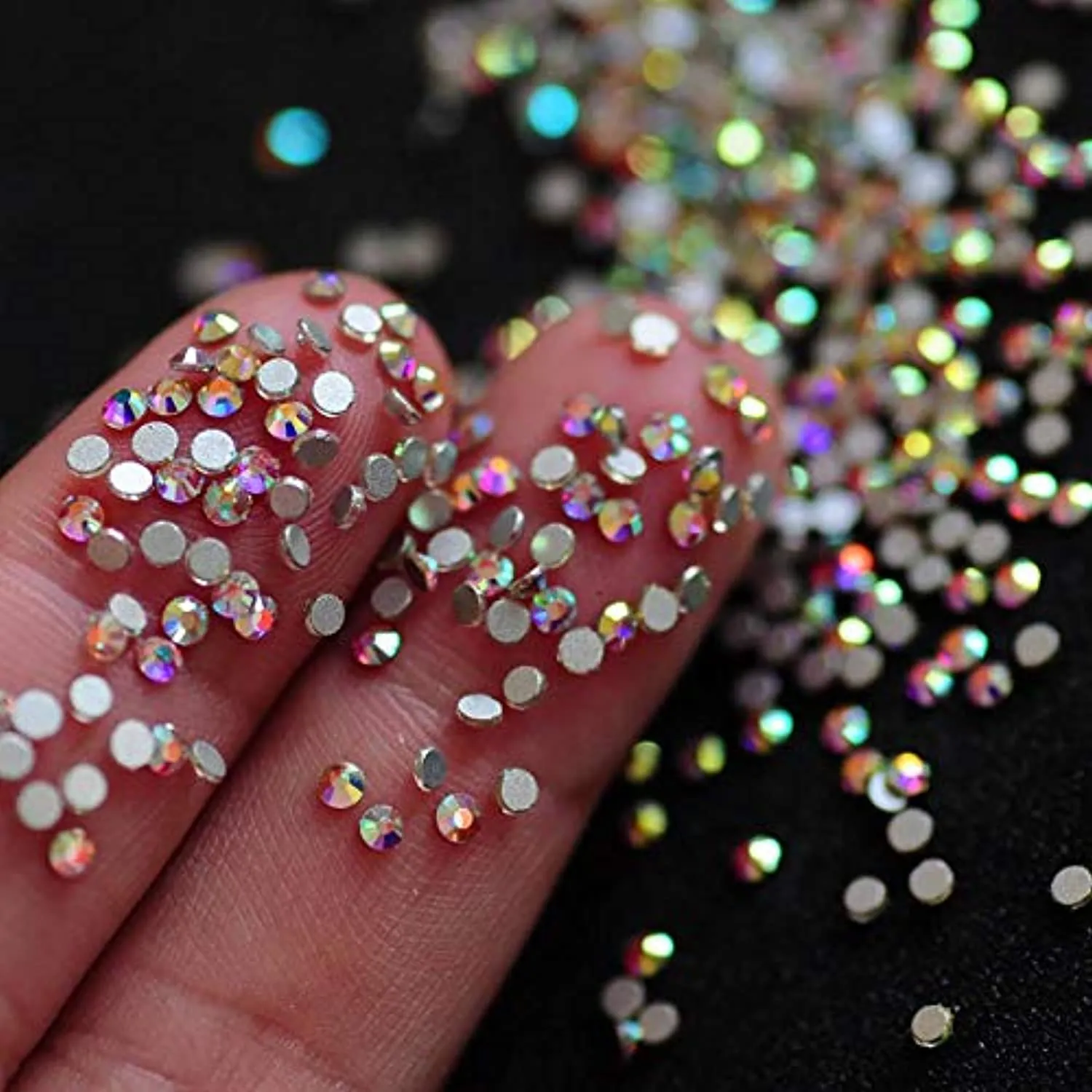editTime 5000PCS Mini Ultra Tiny 1.2mm AB Shine Iridescent Crystals Micro Diamond Glass Sand Rhinestone (1.4mm AB Flatback Rhinestone)