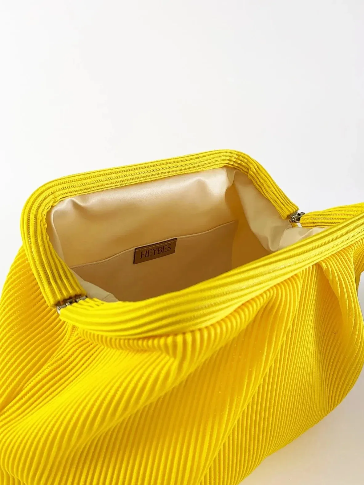 Elegant Yellow Pleated Clutch Handbag