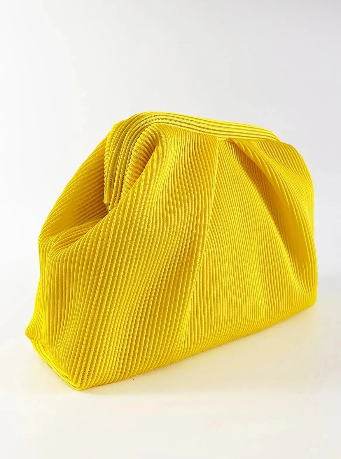Elegant Yellow Pleated Clutch Handbag