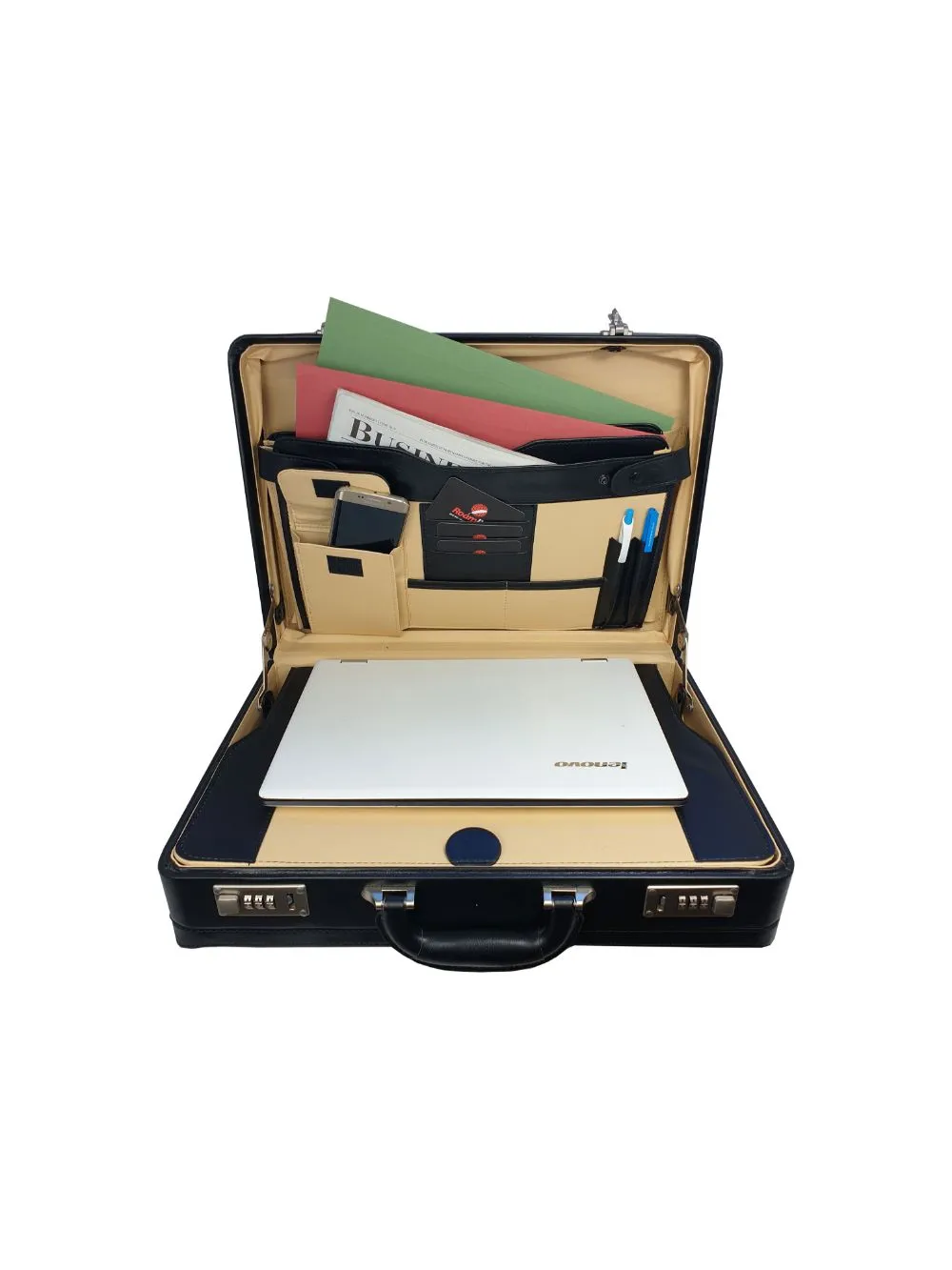 Expandable Pu Leather Large Briefcase, With Double Combination Locks