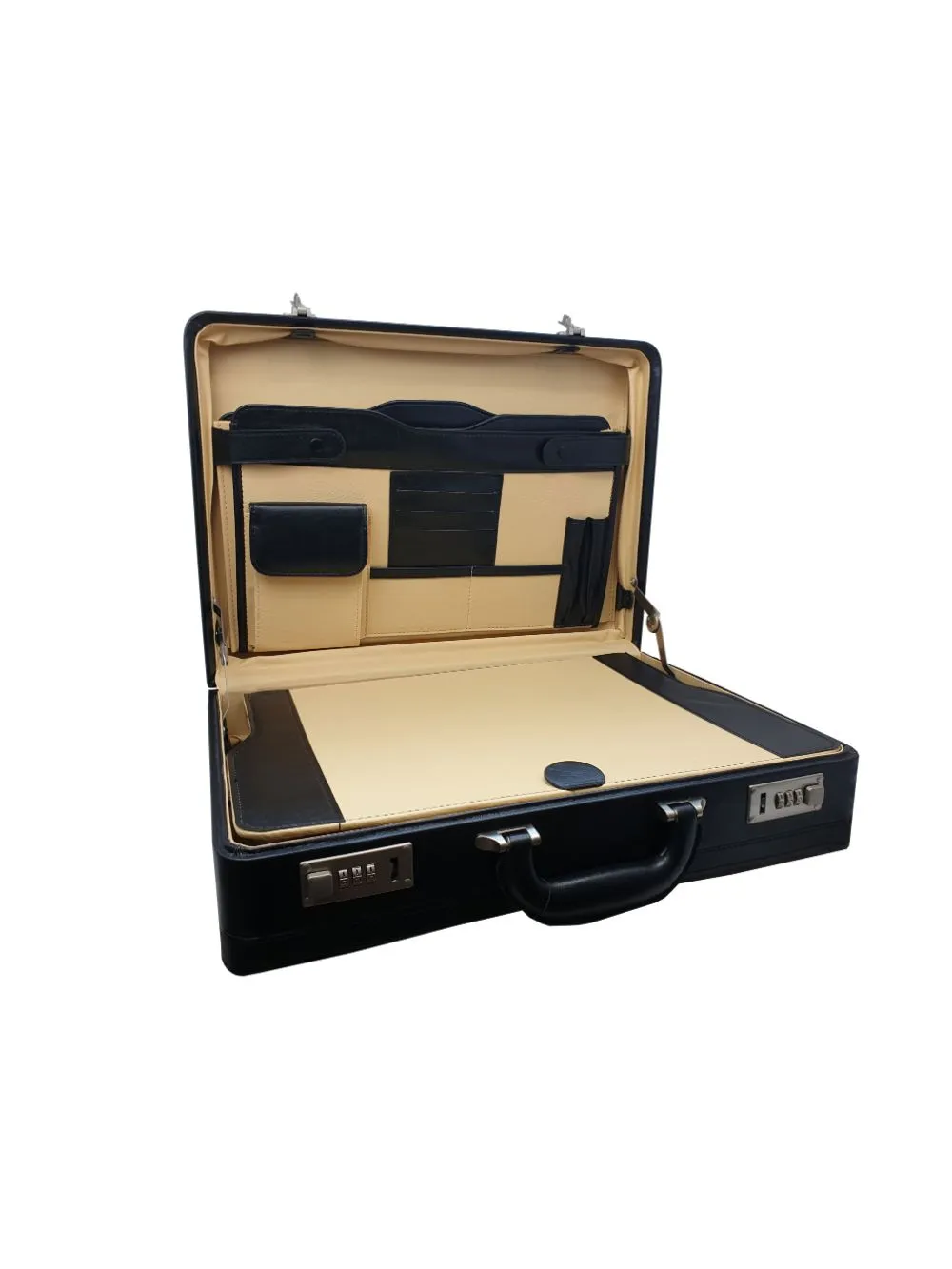 Expandable Pu Leather Large Briefcase, With Double Combination Locks