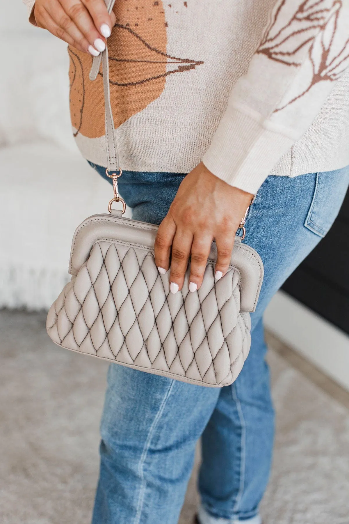 Forever Chic Quilted Crossbody Purse- Stone