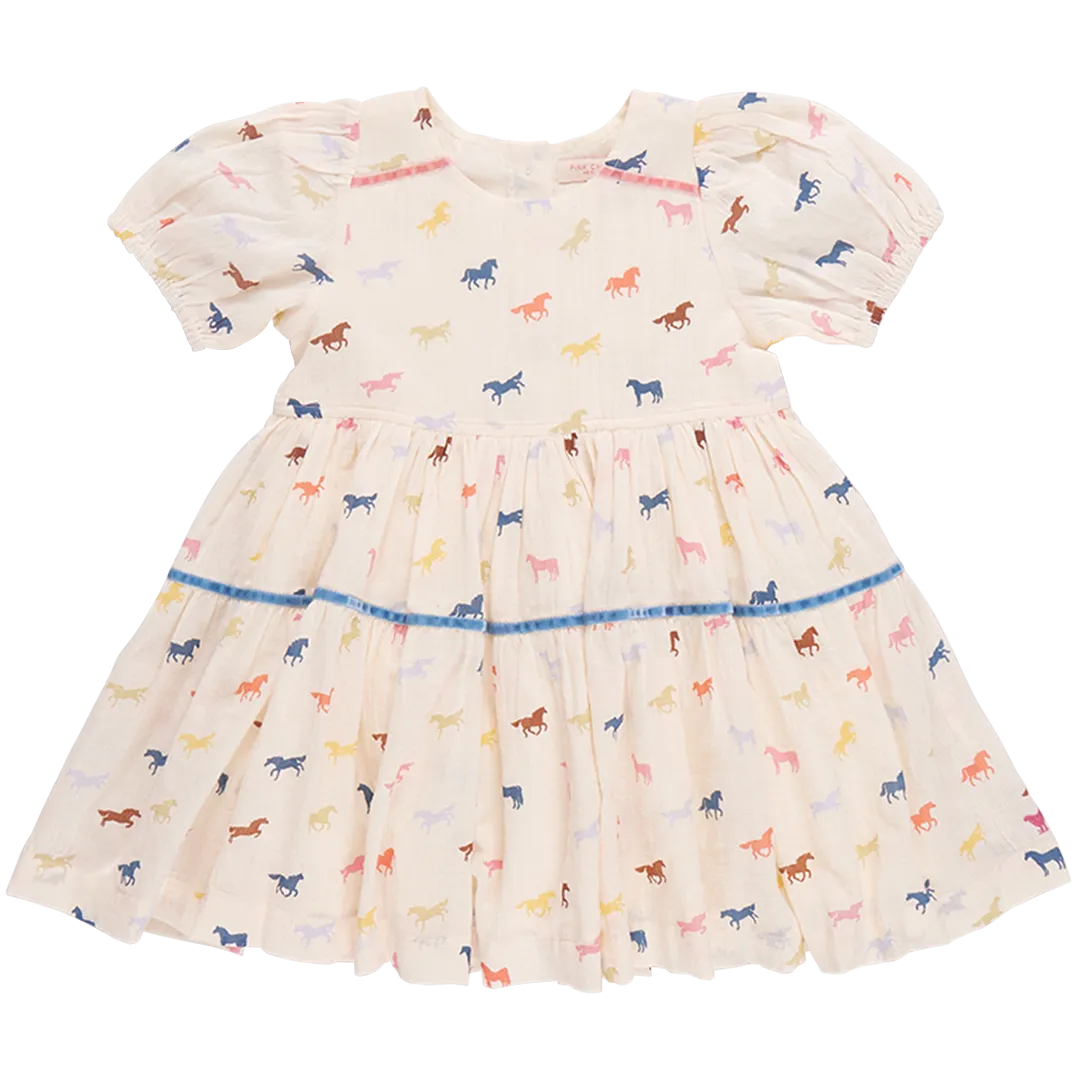 Girls Charlie Dress - Multi Tiny Horses