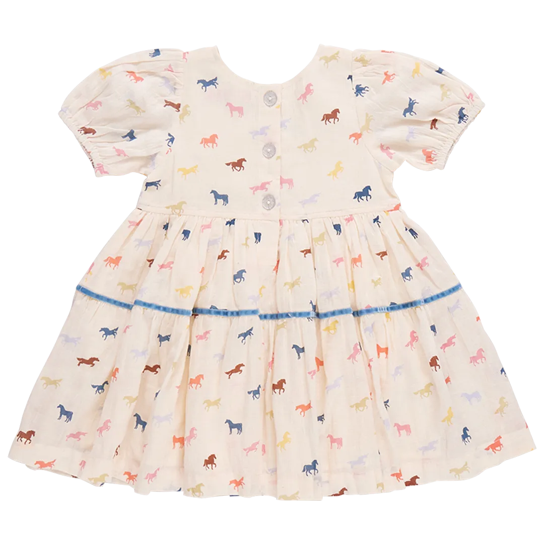 Girls Charlie Dress - Multi Tiny Horses