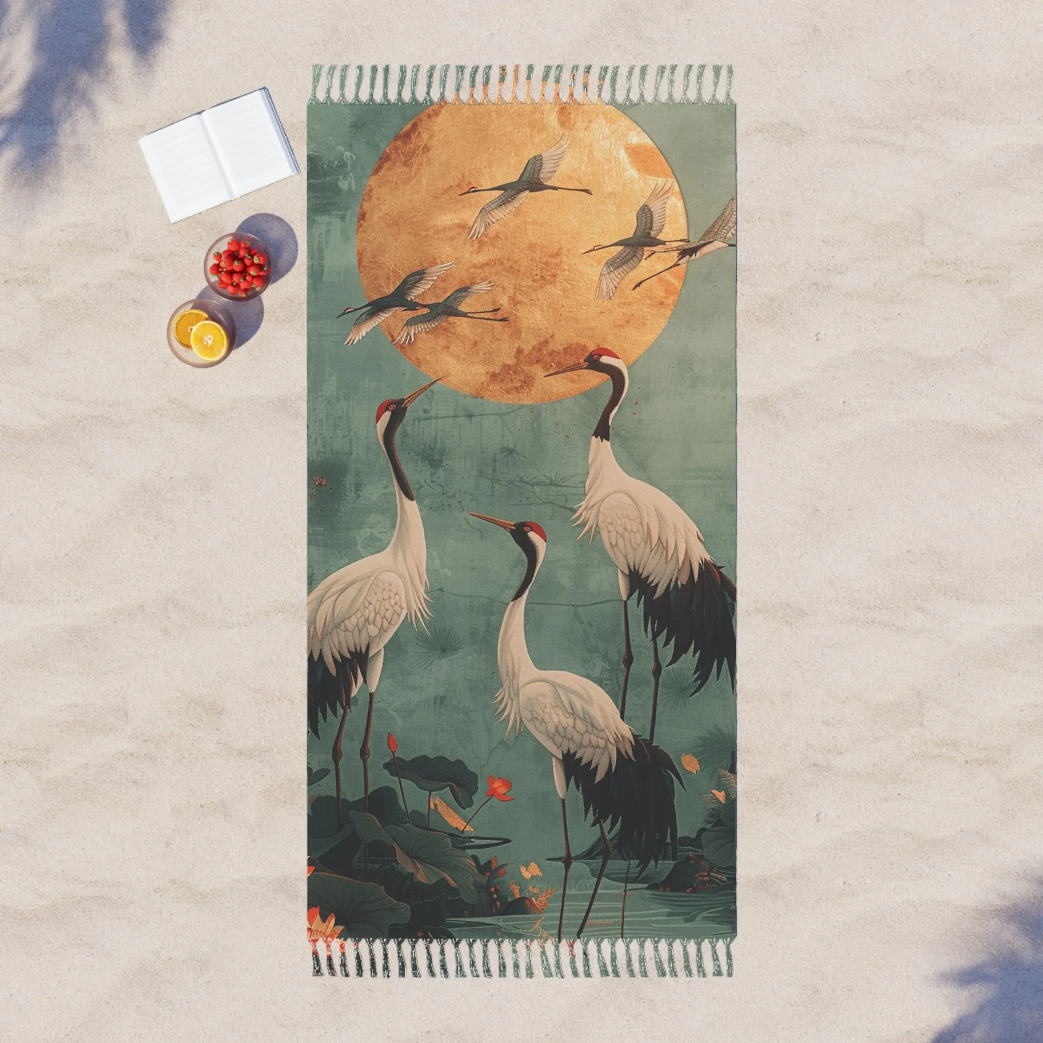 Golden Moon & Crane Tranquility Beach Towel
