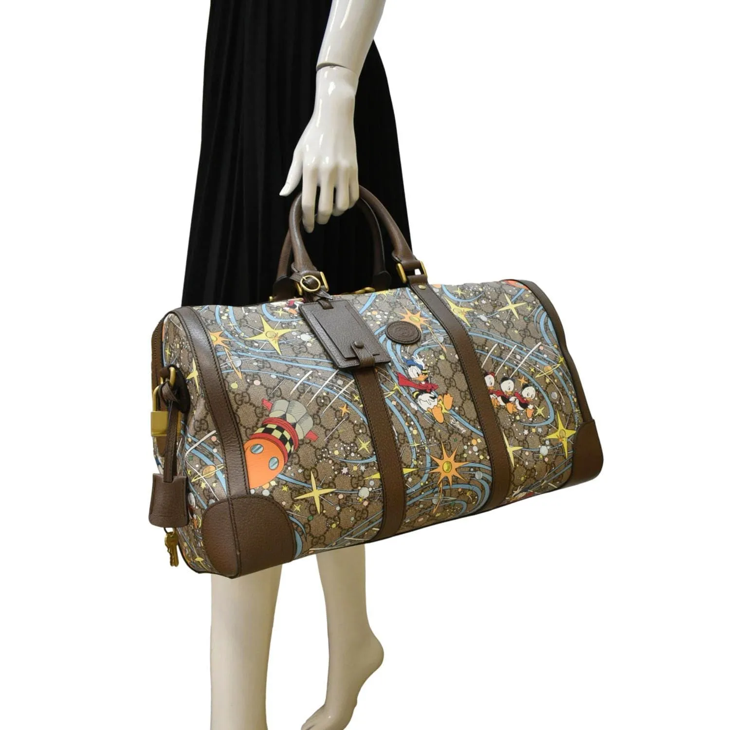 GUCCI Disney x Donald Duck GG Supreme Canvas Duffle Travel Bag Beige 648085