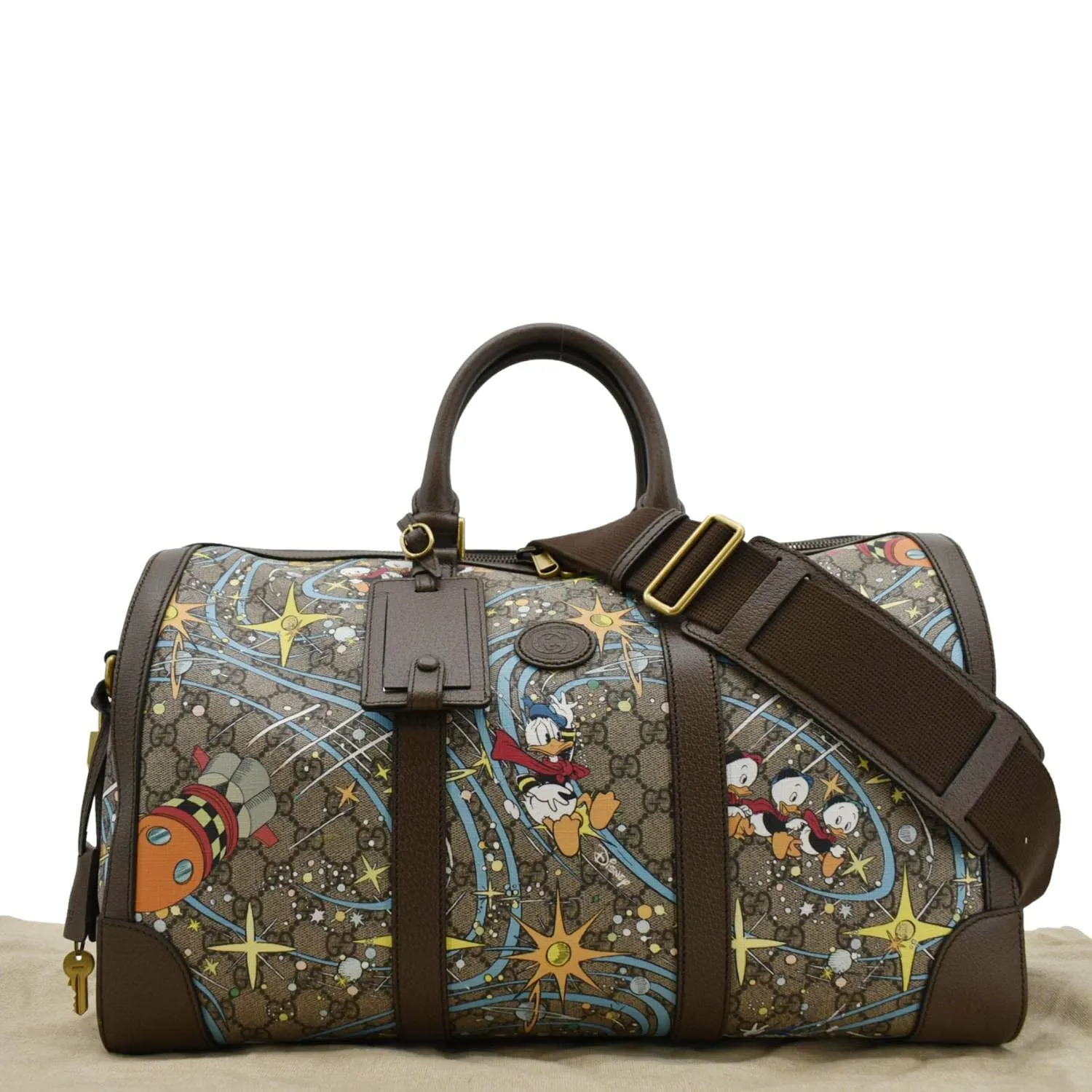 GUCCI Disney x Donald Duck GG Supreme Canvas Duffle Travel Bag Beige 648085