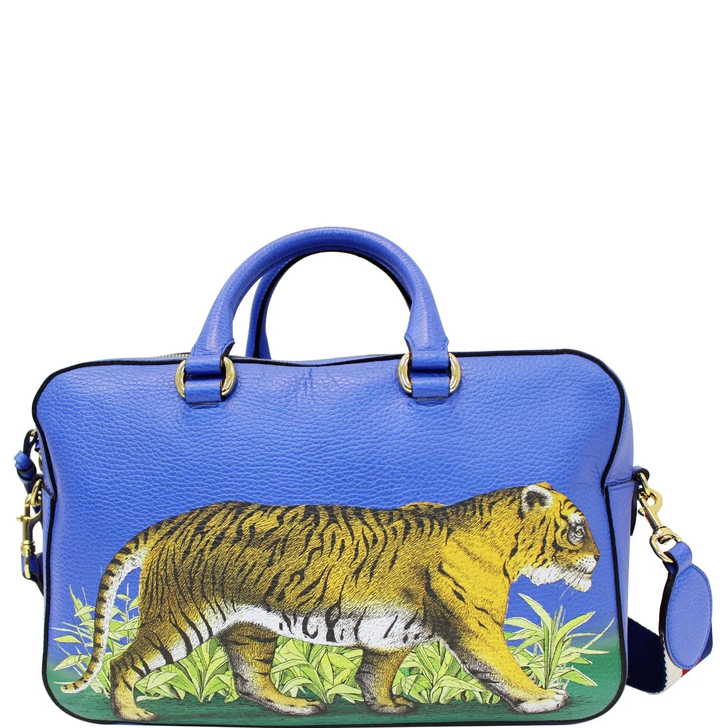 GUCCI Le Marche des Merveilles Tiger Print Pebbled Leather Boston Bag
