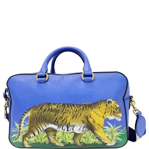 GUCCI Le Marche des Merveilles Tiger Print Pebbled Leather Boston Bag