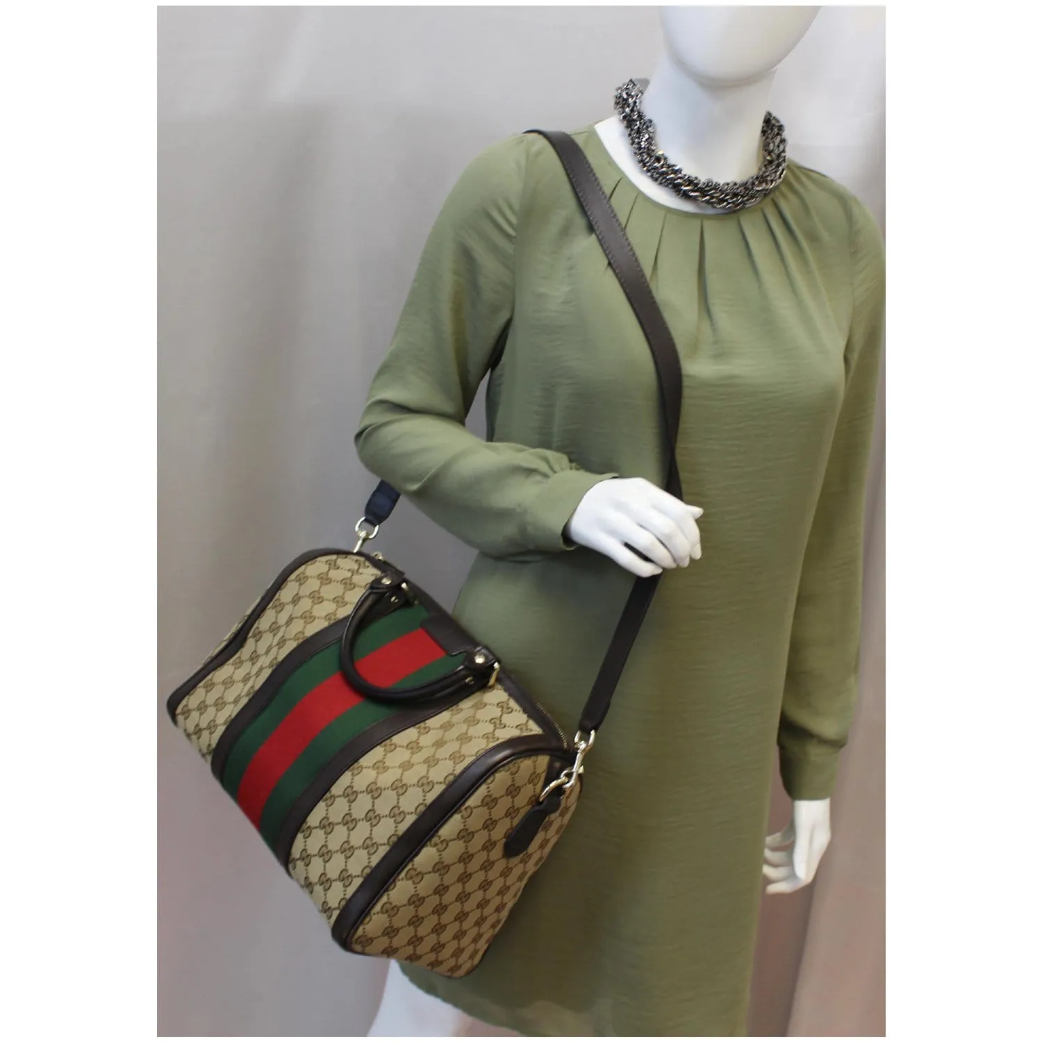GUCCI Vintage Web Original GG Boston Bag Beige 247205