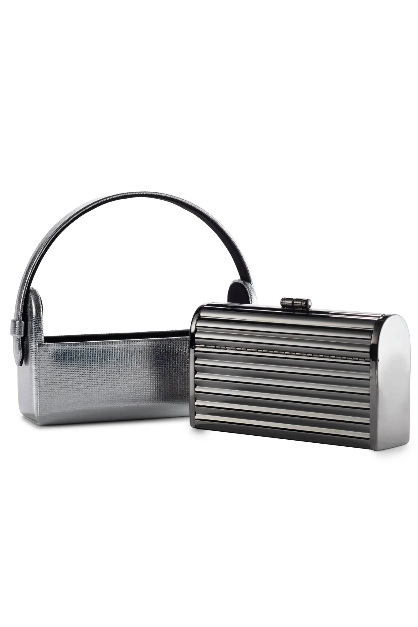 Gunmetal Tubular Régine Minaudière with Silver Luminescent Leather Case