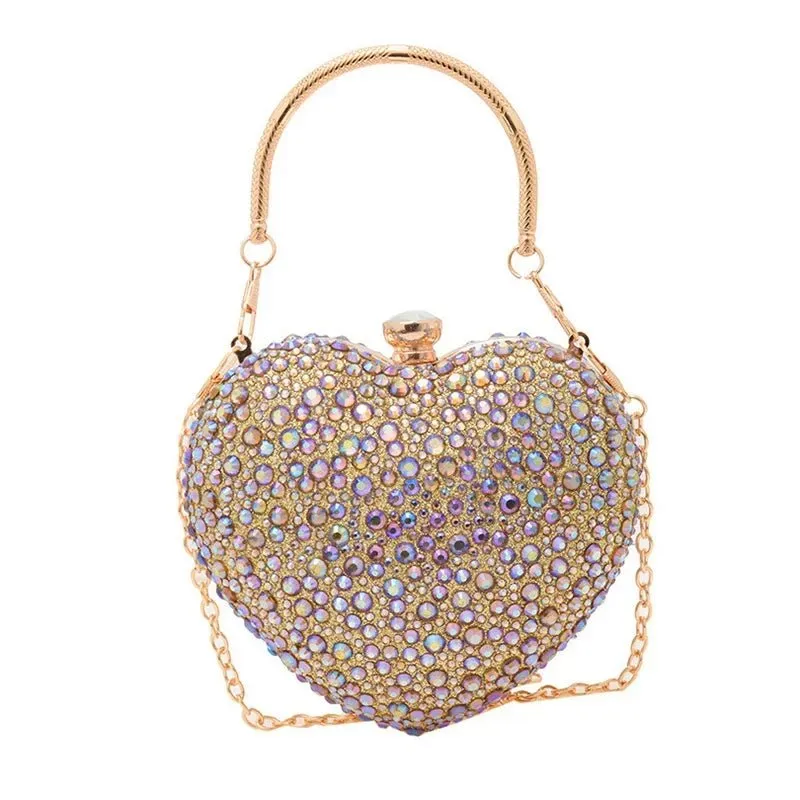 Heart Shaped Crystal Clutch – Glamorous Diamond-Inlay Bag for Weddings & Evenings