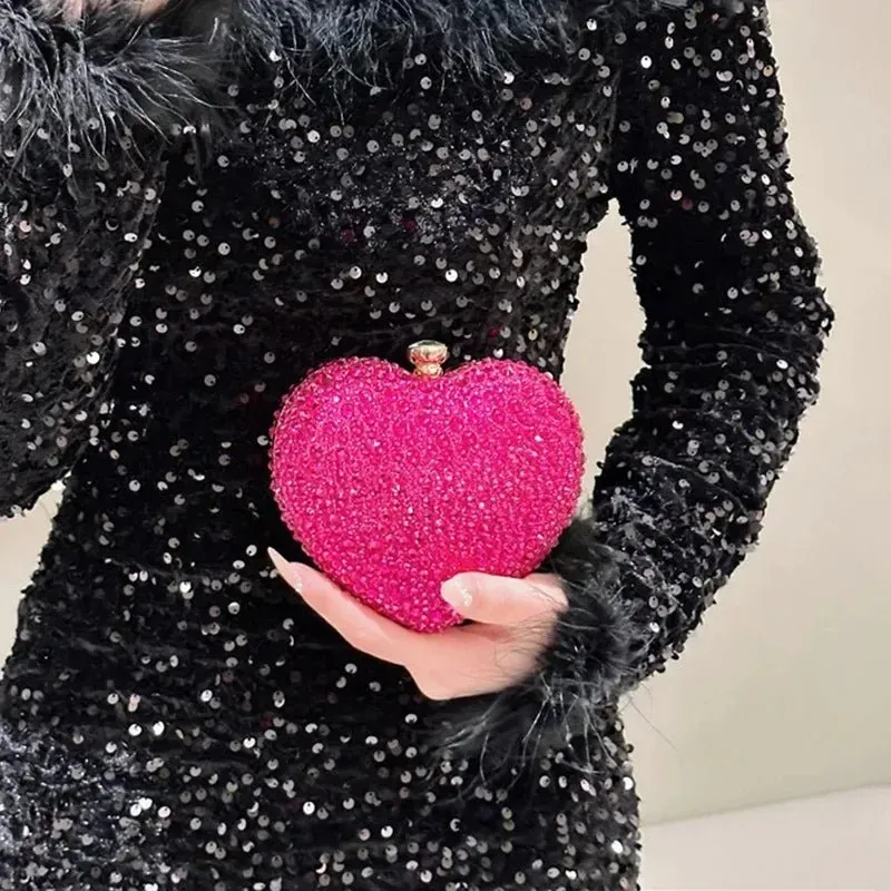 Heart Shaped Crystal Clutch – Glamorous Diamond-Inlay Bag for Weddings & Evenings