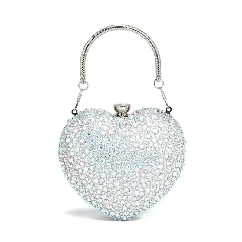 Heart Shaped Crystal Clutch – Glamorous Diamond-Inlay Bag for Weddings & Evenings