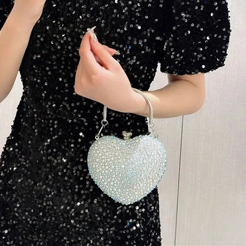 Heart Shaped Crystal Clutch – Glamorous Diamond-Inlay Bag for Weddings & Evenings