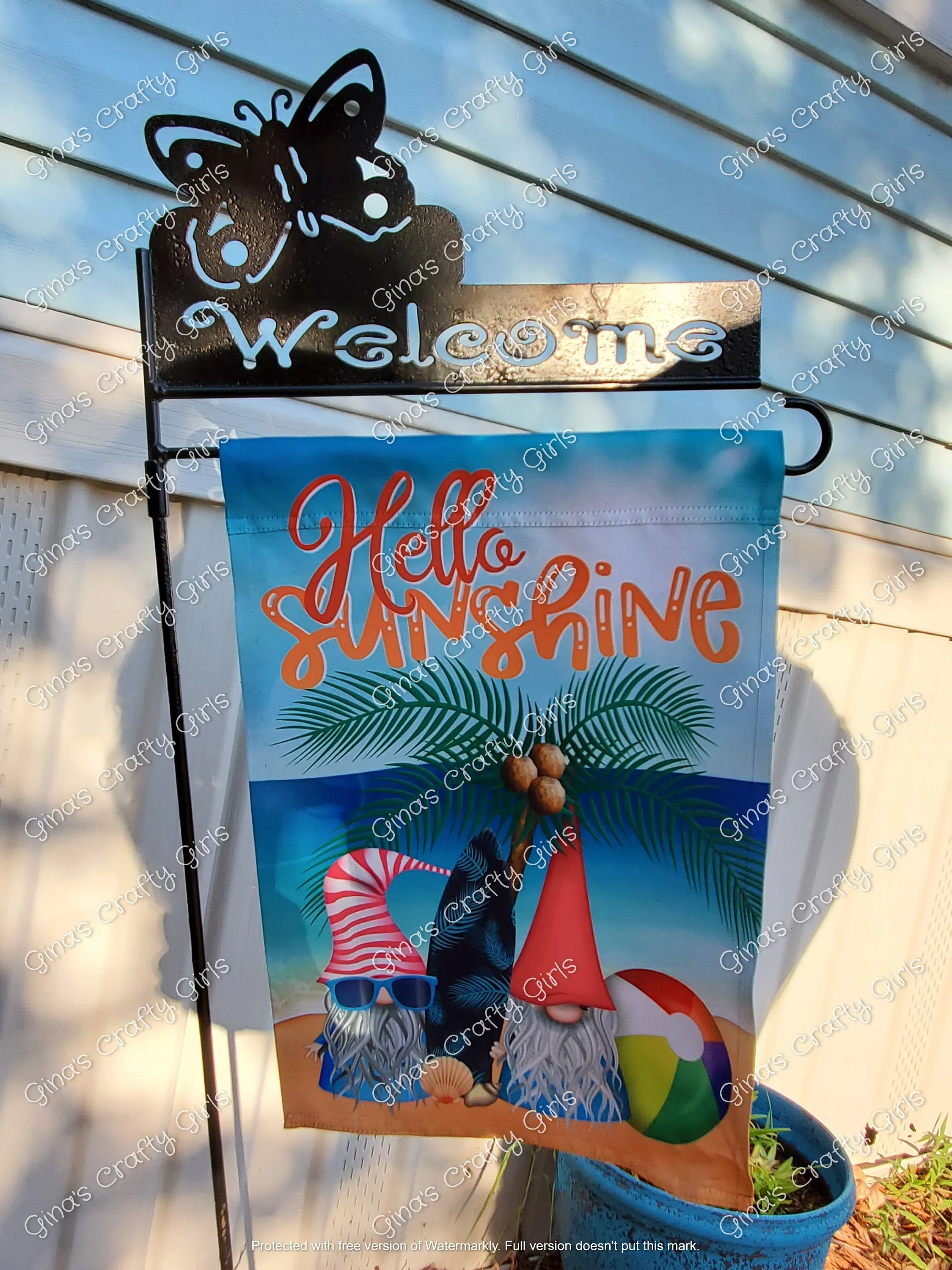 Hello Sunshine Gnomes Beach 12 x18 Double Sided Garden Flag