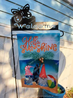 Hello Sunshine Gnomes Beach 12 x18 Double Sided Garden Flag