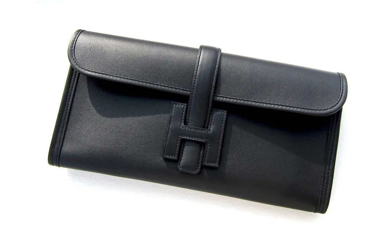 Hermes Black Jige Elan 29cm Clutch Swift Leather Bag Unisex
