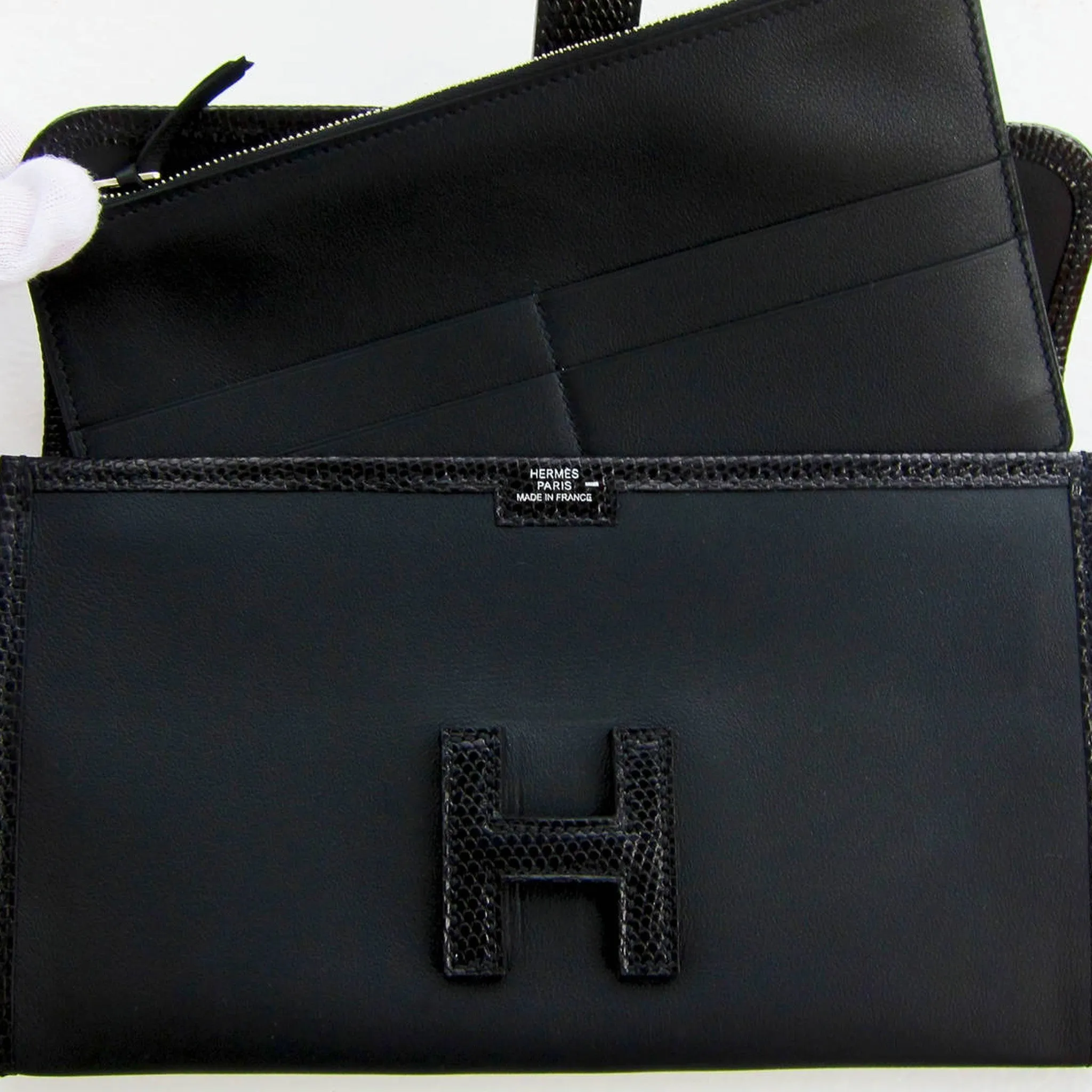 Hermes Black Swift Lizard Niloticus Jige Duo Mini Clutch