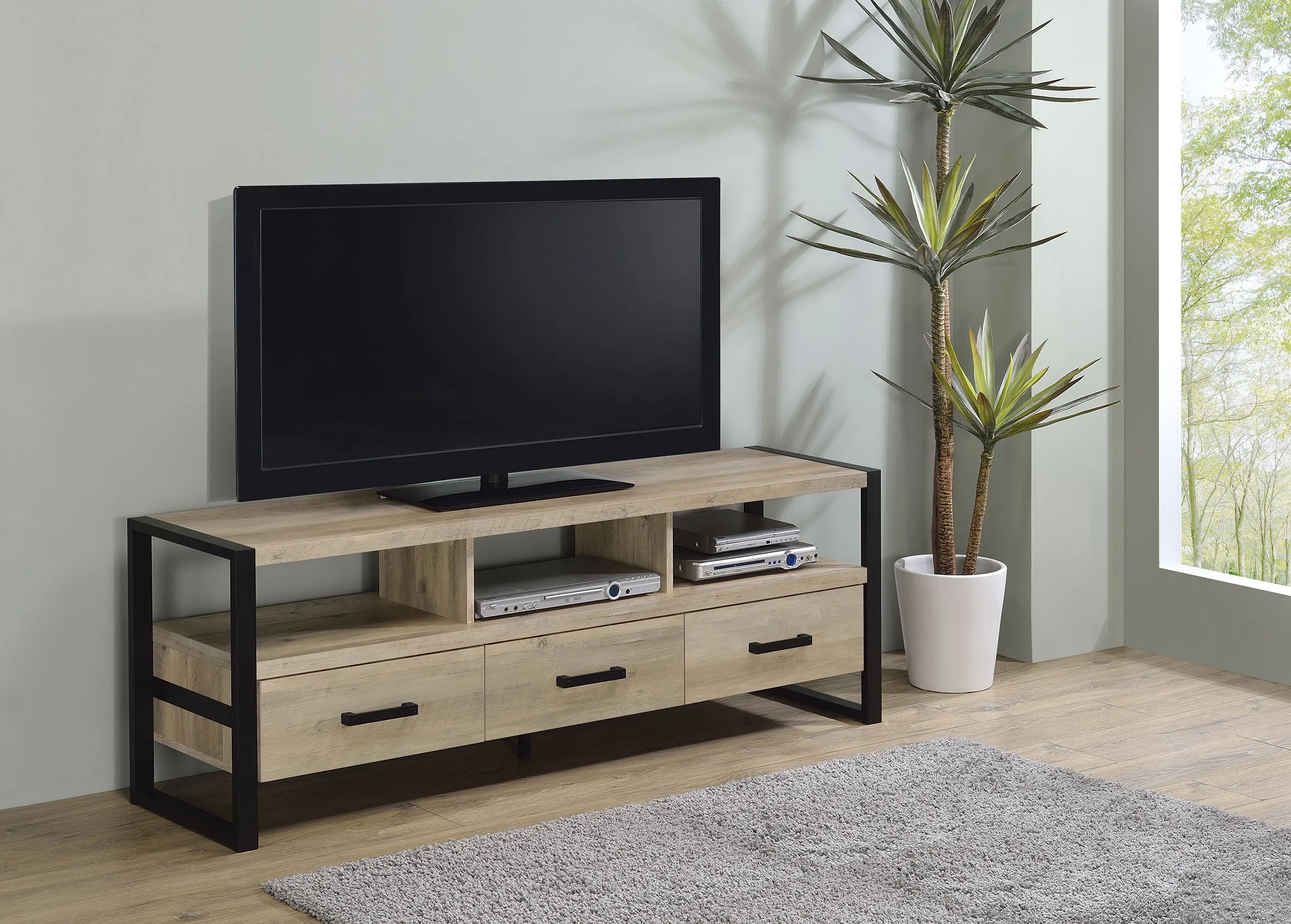 James 3-drawer Engineered Wood 60" TV Stand Distressed Pine