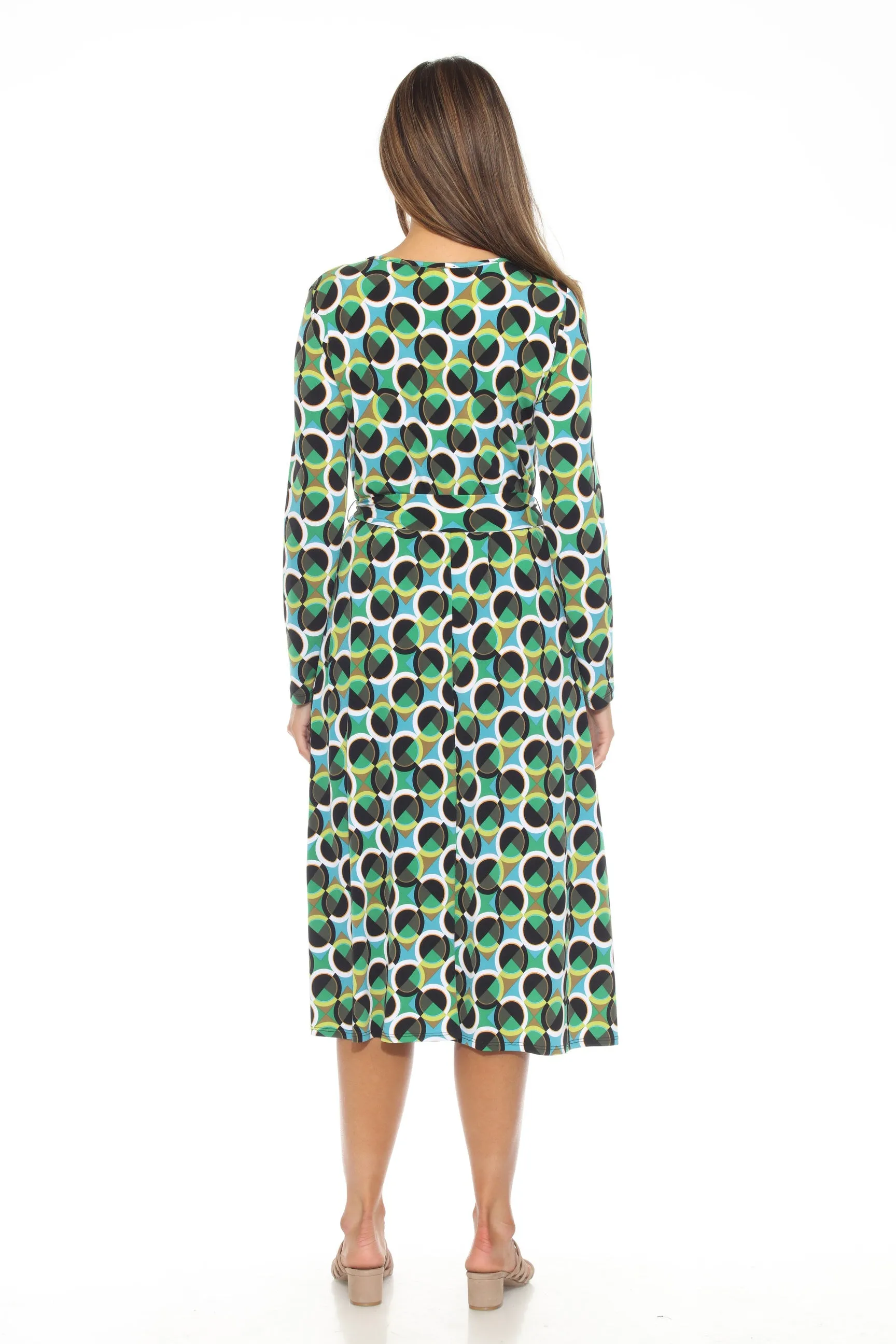 Joseph Ribkoff Vanilla/Multi Geometric Print Belted Midi Dress 243091
