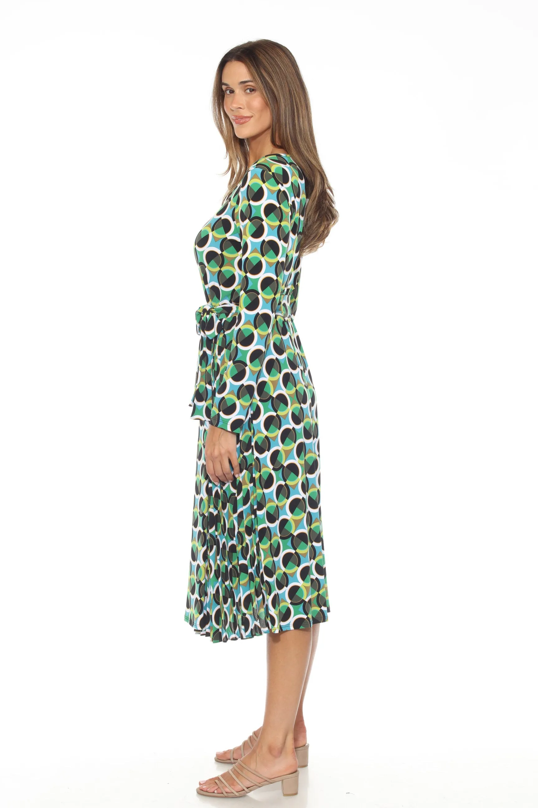 Joseph Ribkoff Vanilla/Multi Geometric Print Belted Midi Dress 243091