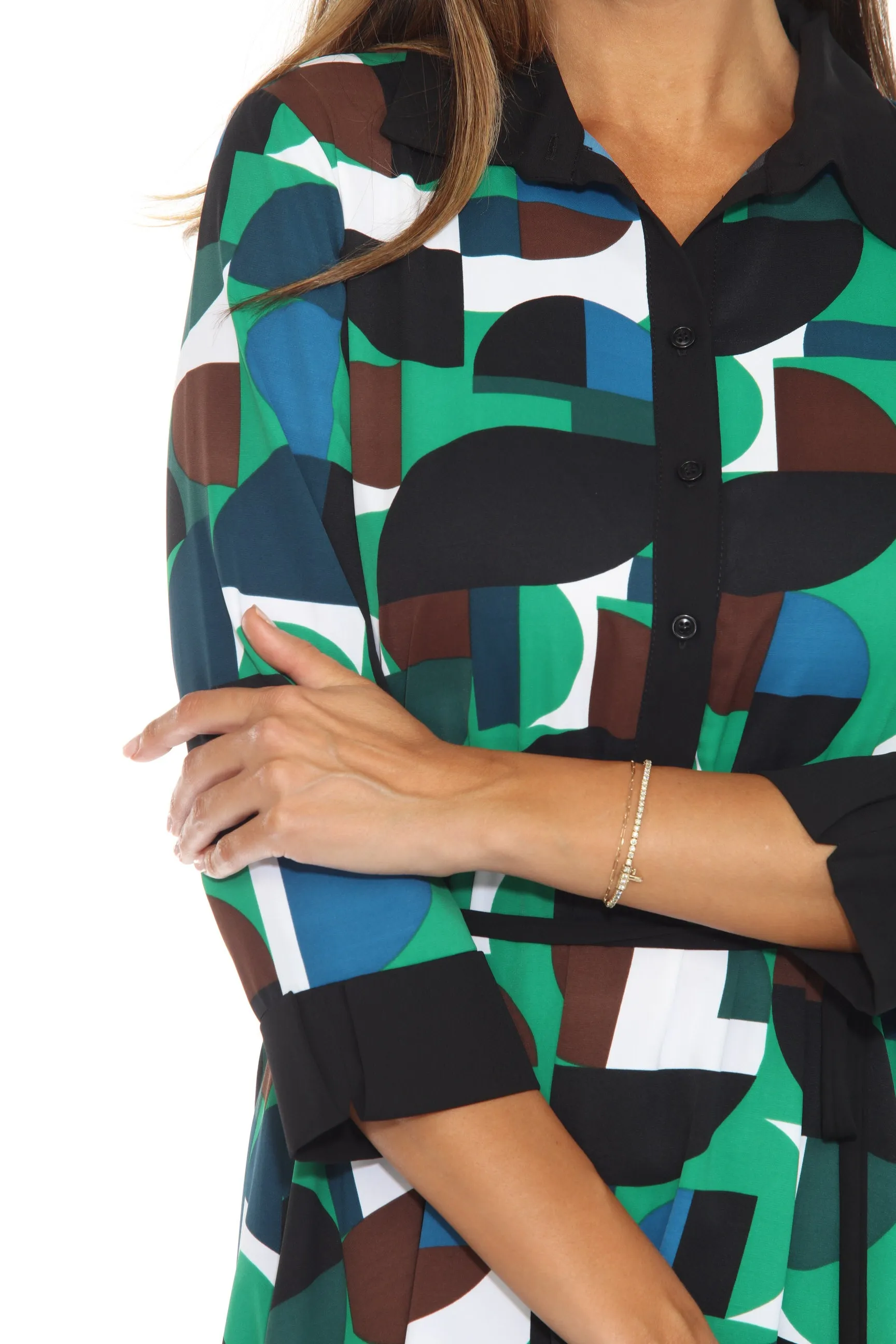 Joseph Ribkoff Vanilla/Multi Geometric Print Midi Shirt Dress 243221