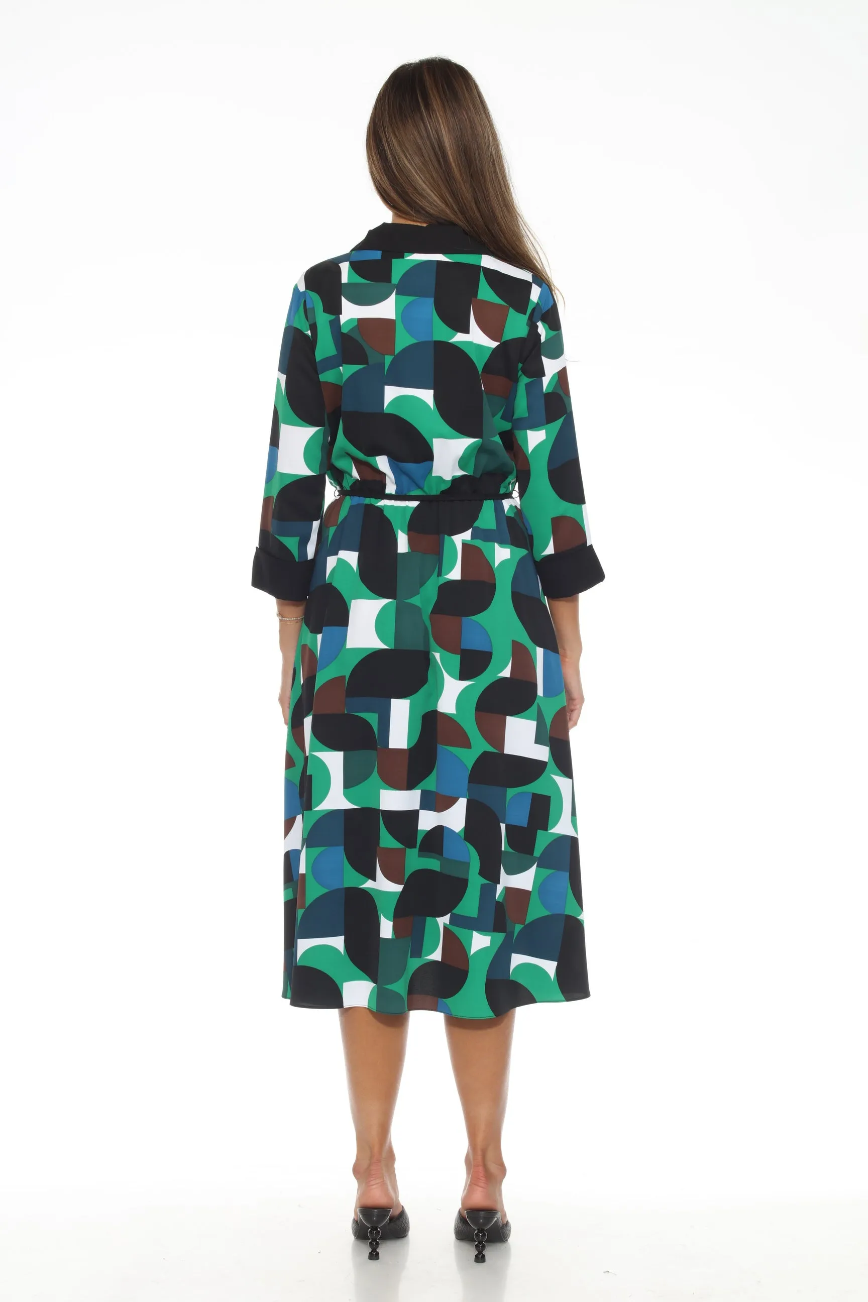 Joseph Ribkoff Vanilla/Multi Geometric Print Midi Shirt Dress 243221