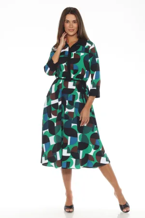 Joseph Ribkoff Vanilla/Multi Geometric Print Midi Shirt Dress 243221