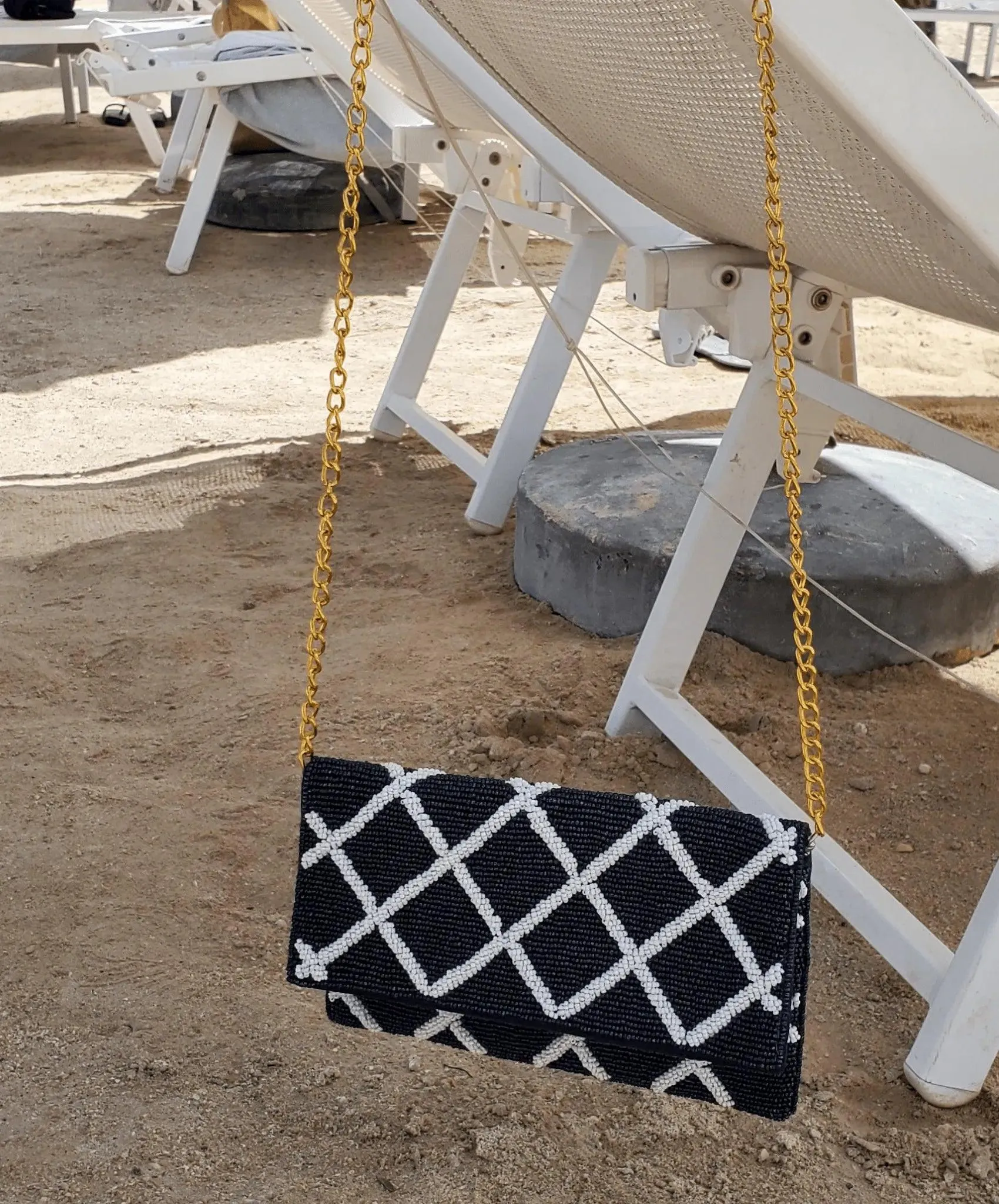 Kendall Navy Beaded Fold-over Clutch:  A Classic New England Statement Piece!
