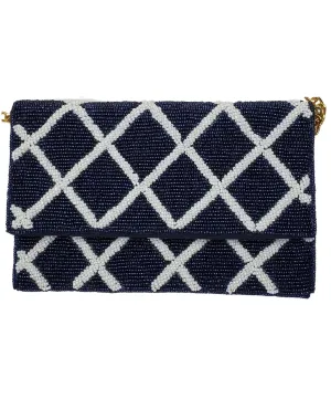 Kendall Navy Beaded Fold-over Clutch:  A Classic New England Statement Piece!