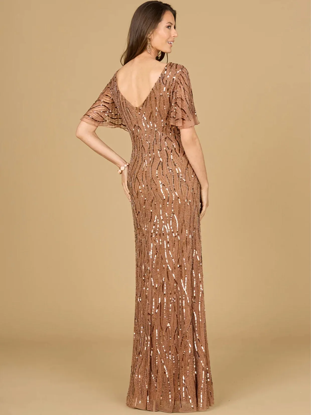 Lara Beaded with Cape Sleeves Gown 29074