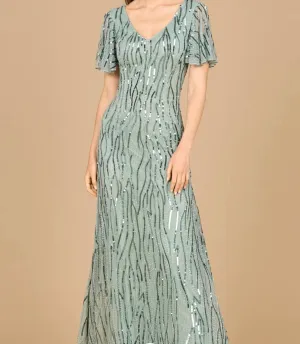 Lara Beaded with Cape Sleeves Gown 29074