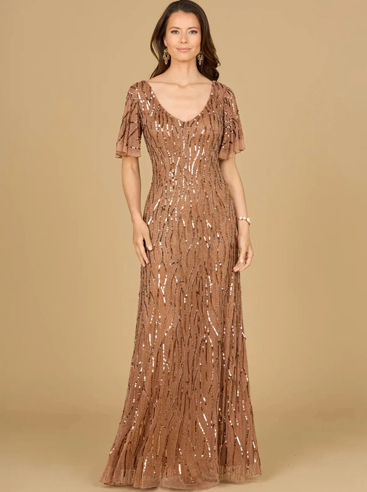 Lara Beaded with Cape Sleeves Gown 29074