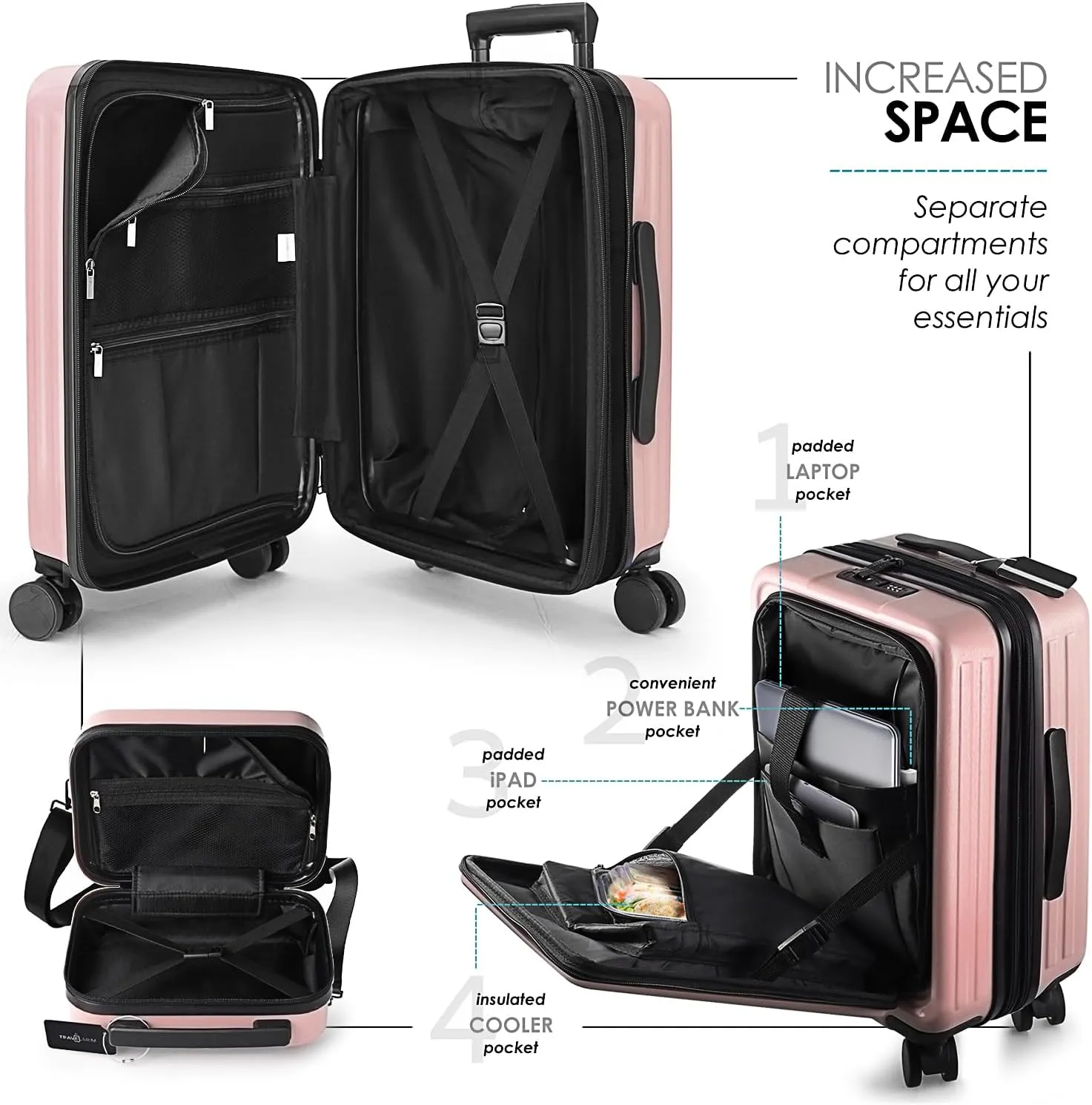 Large Travel Luggage Luggage Full collection Suitcase Expandable Shell 4 Set with Set, Piece, Spinner Suitcases Wheels Sets Large Hard Pink TSA with Best-reviewed Lock,