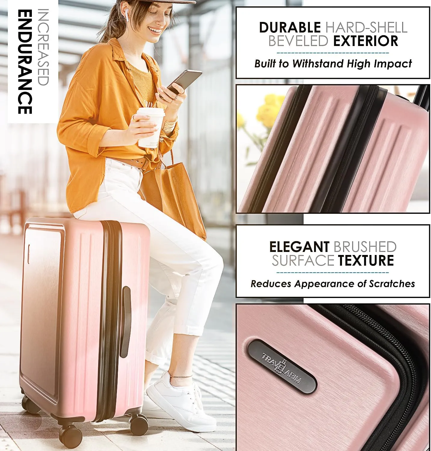 Large Travel Luggage Luggage Full collection Suitcase Expandable Shell 4 Set with Set, Piece, Spinner Suitcases Wheels Sets Large Hard Pink TSA with Best-reviewed Lock,
