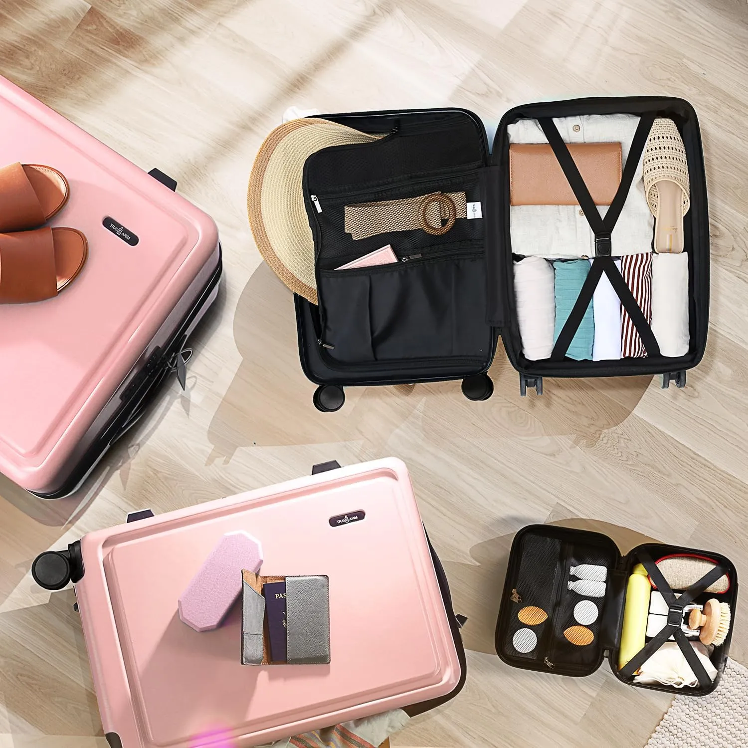 Large Travel Luggage Luggage Full collection Suitcase Expandable Shell 4 Set with Set, Piece, Spinner Suitcases Wheels Sets Large Hard Pink TSA with Best-reviewed Lock,