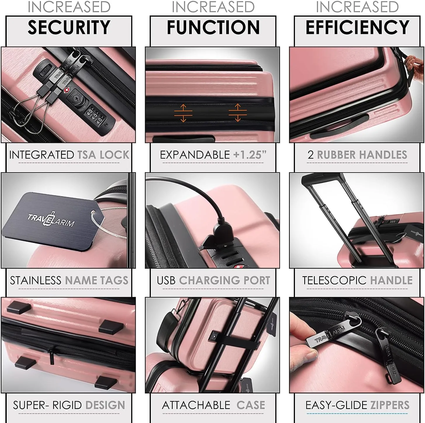 Large Travel Luggage Luggage Full collection Suitcase Expandable Shell 4 Set with Set, Piece, Spinner Suitcases Wheels Sets Large Hard Pink TSA with Best-reviewed Lock,