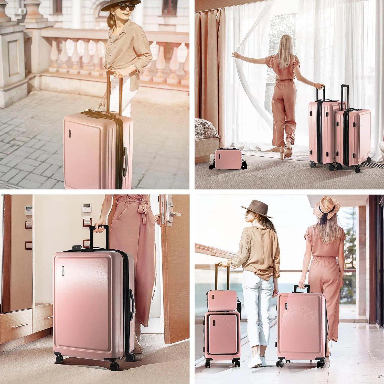 Large Travel Luggage Luggage Full collection Suitcase Expandable Shell 4 Set with Set, Piece, Spinner Suitcases Wheels Sets Large Hard Pink TSA with Best-reviewed Lock,