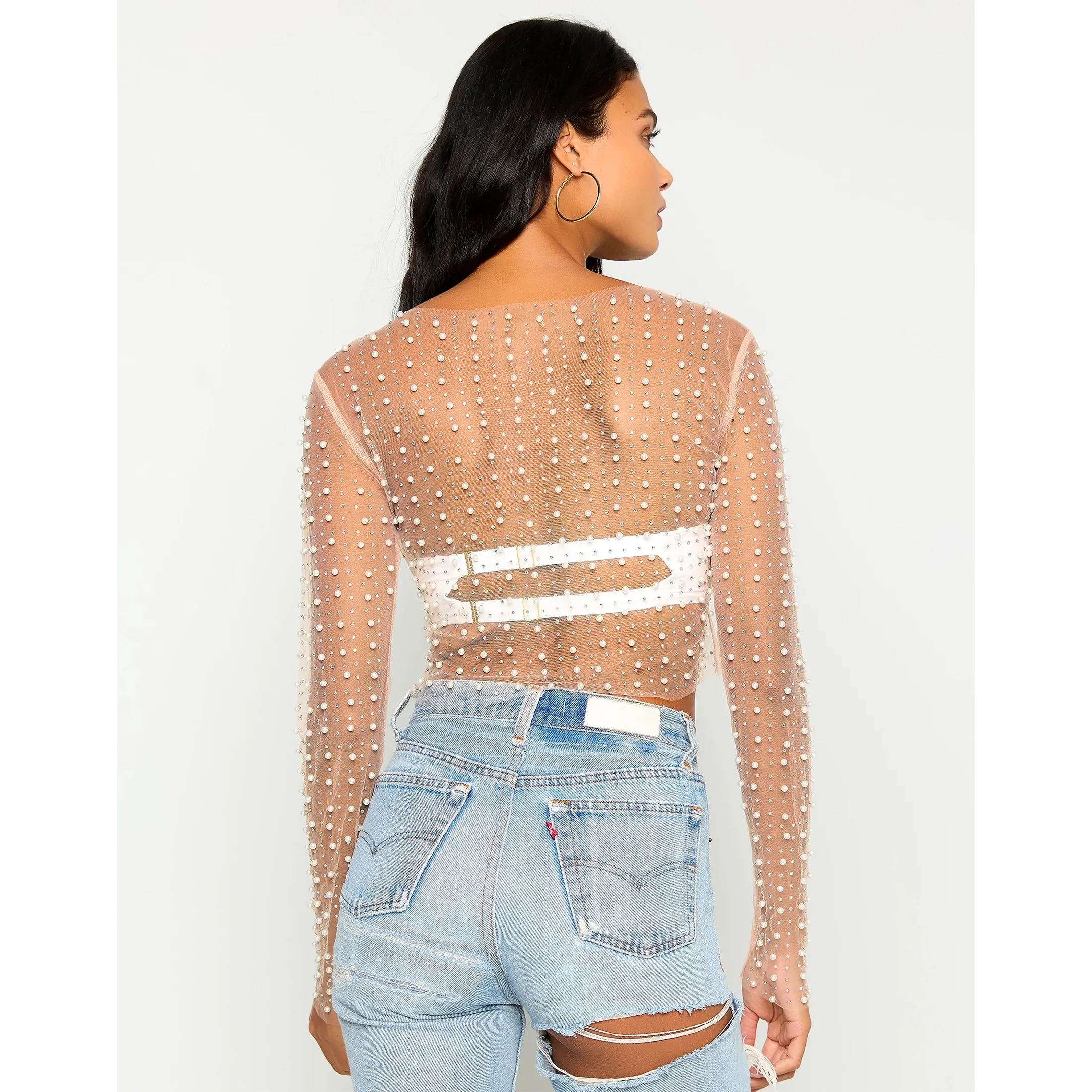 Look & Glisten Pearl Mesh Top