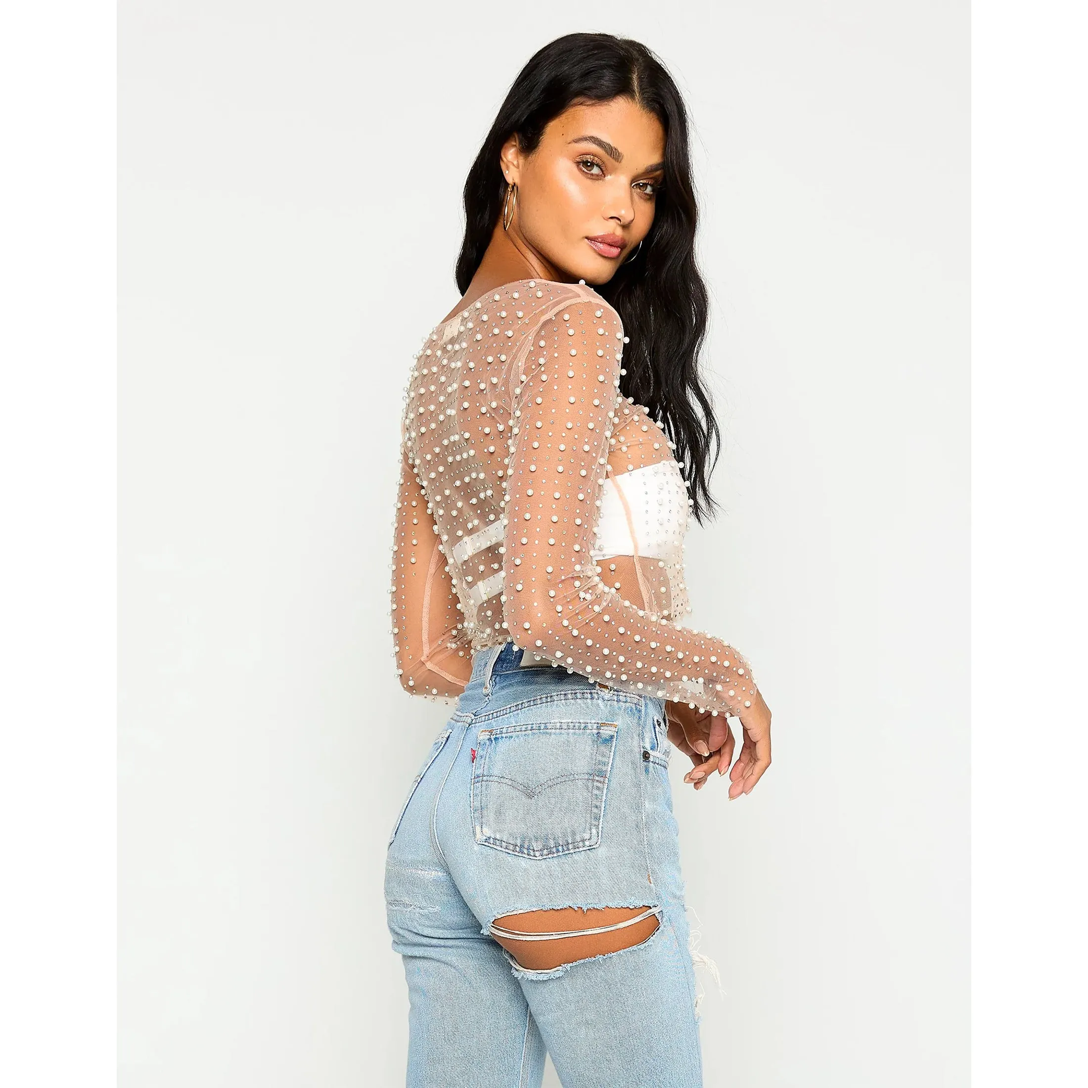 Look & Glisten Pearl Mesh Top