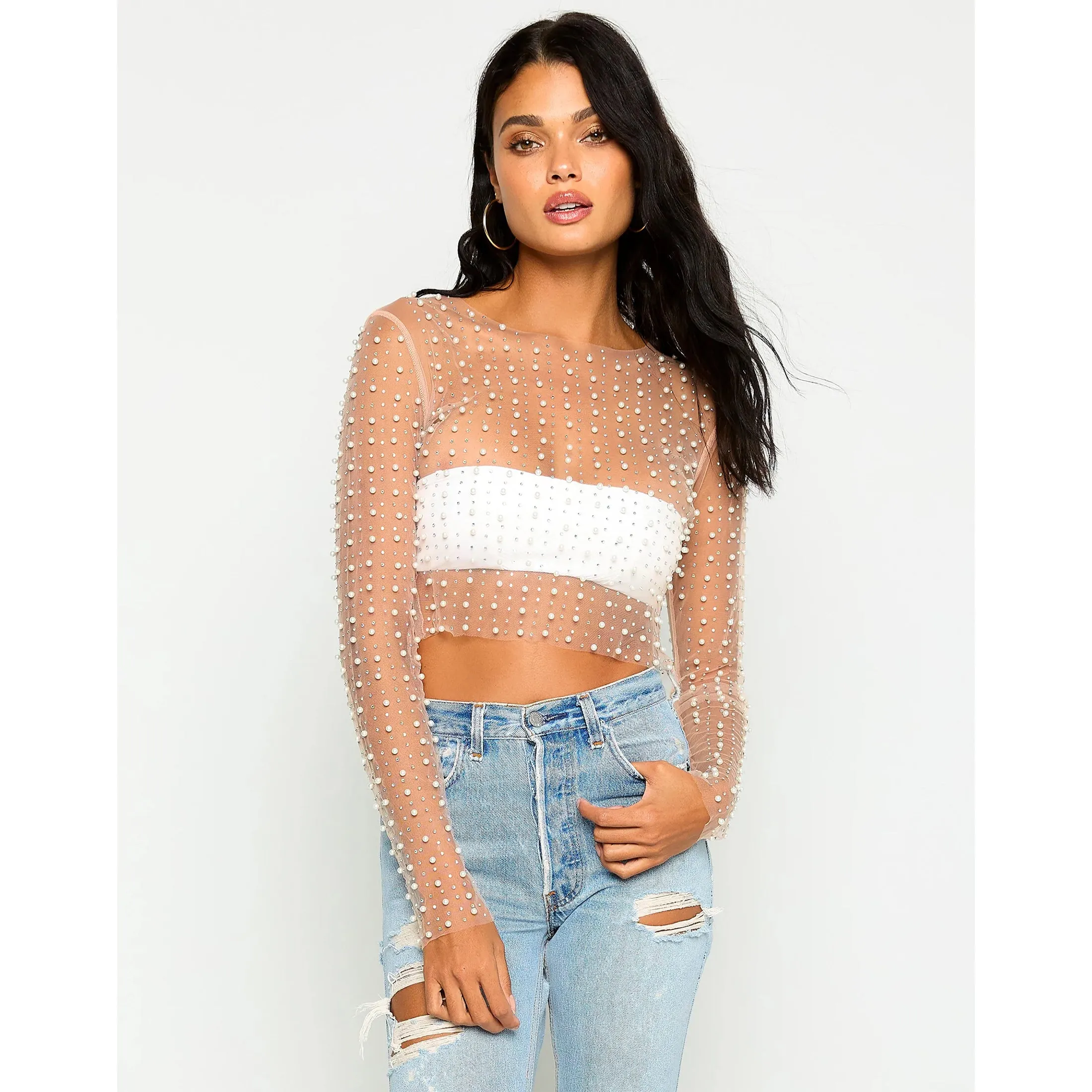 Look & Glisten Pearl Mesh Top
