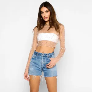 Look & Glisten Pearl Mesh Top
