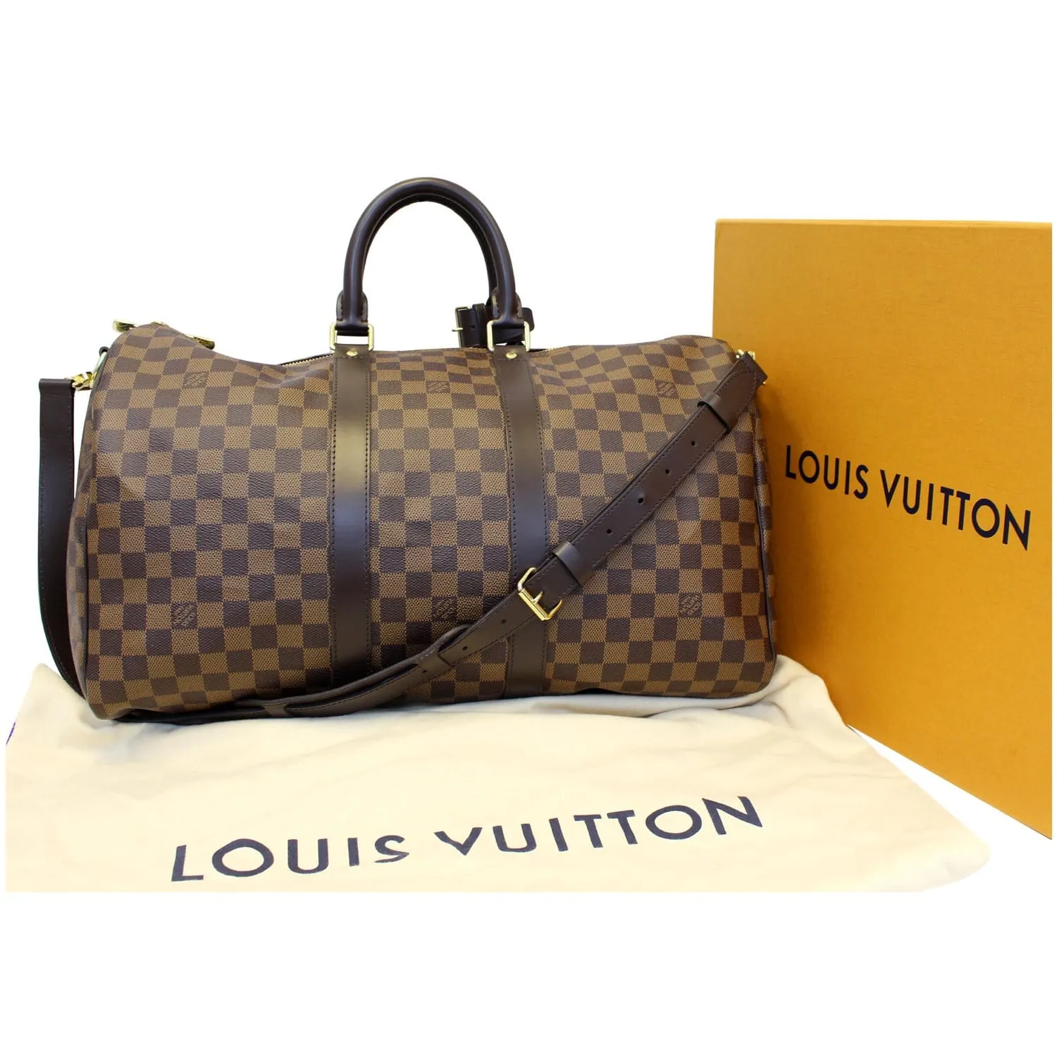 LOUIS VUITTON Keepall 45 Bandouliere Damier Ebene Travel Bag Brown