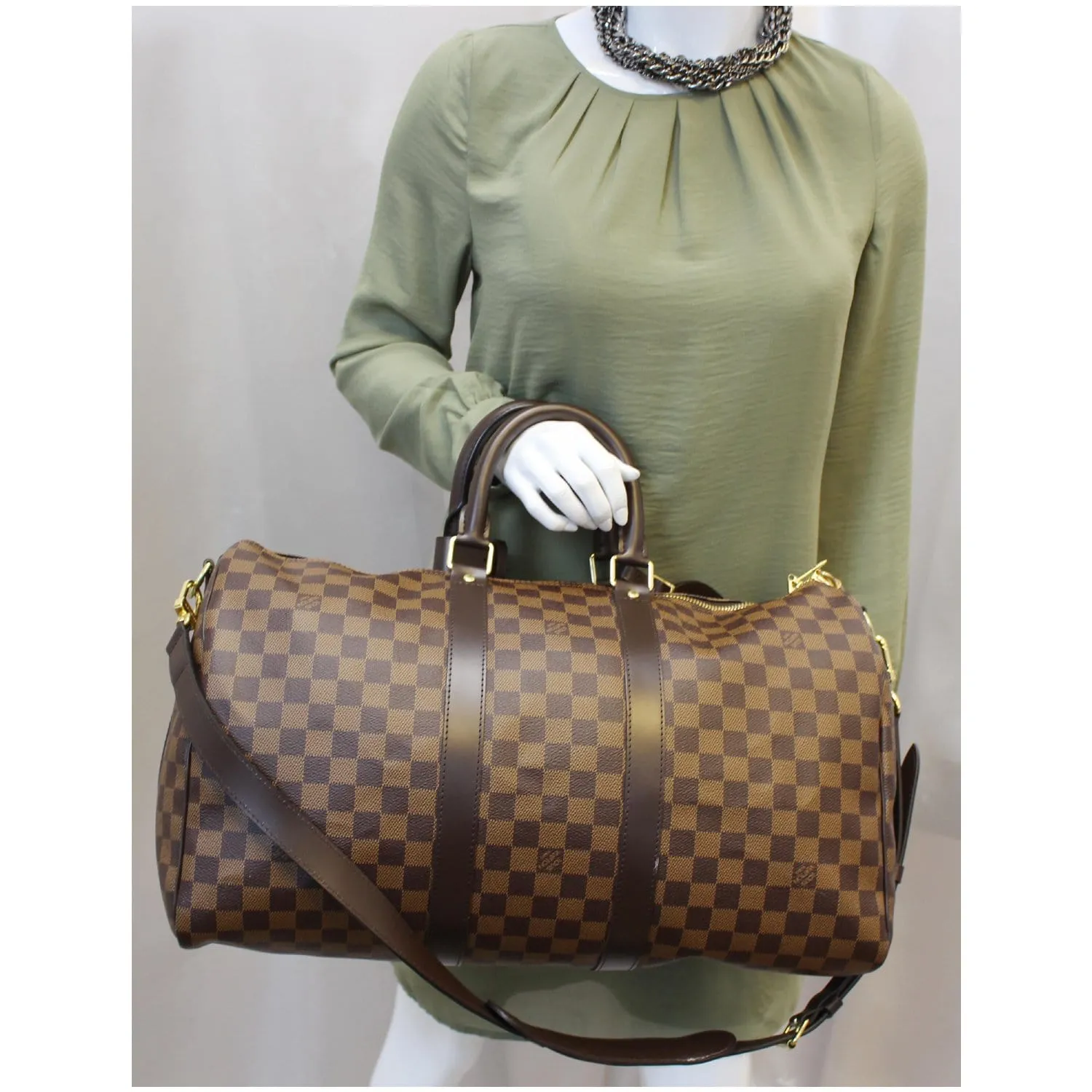 LOUIS VUITTON Keepall 45 Bandouliere Damier Ebene Travel Bag Brown