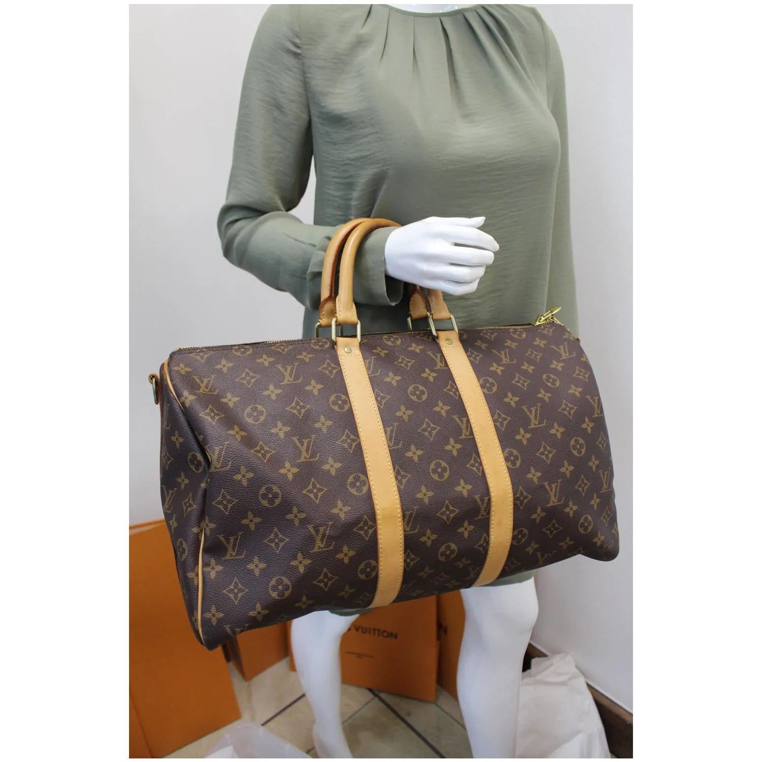 LOUIS VUITTON Keepall 45 Bandouliere  Monogram Canvas Travel Bag Brown - 15% OFF