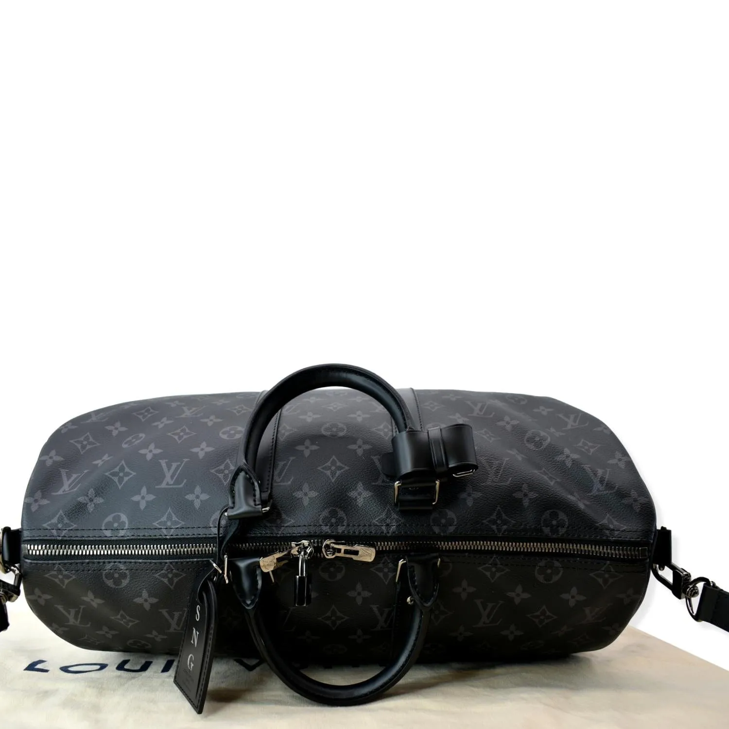 LOUIS VUITTON Keepall 45 Bandouliere Monogram Eclipse Travel Bag Black