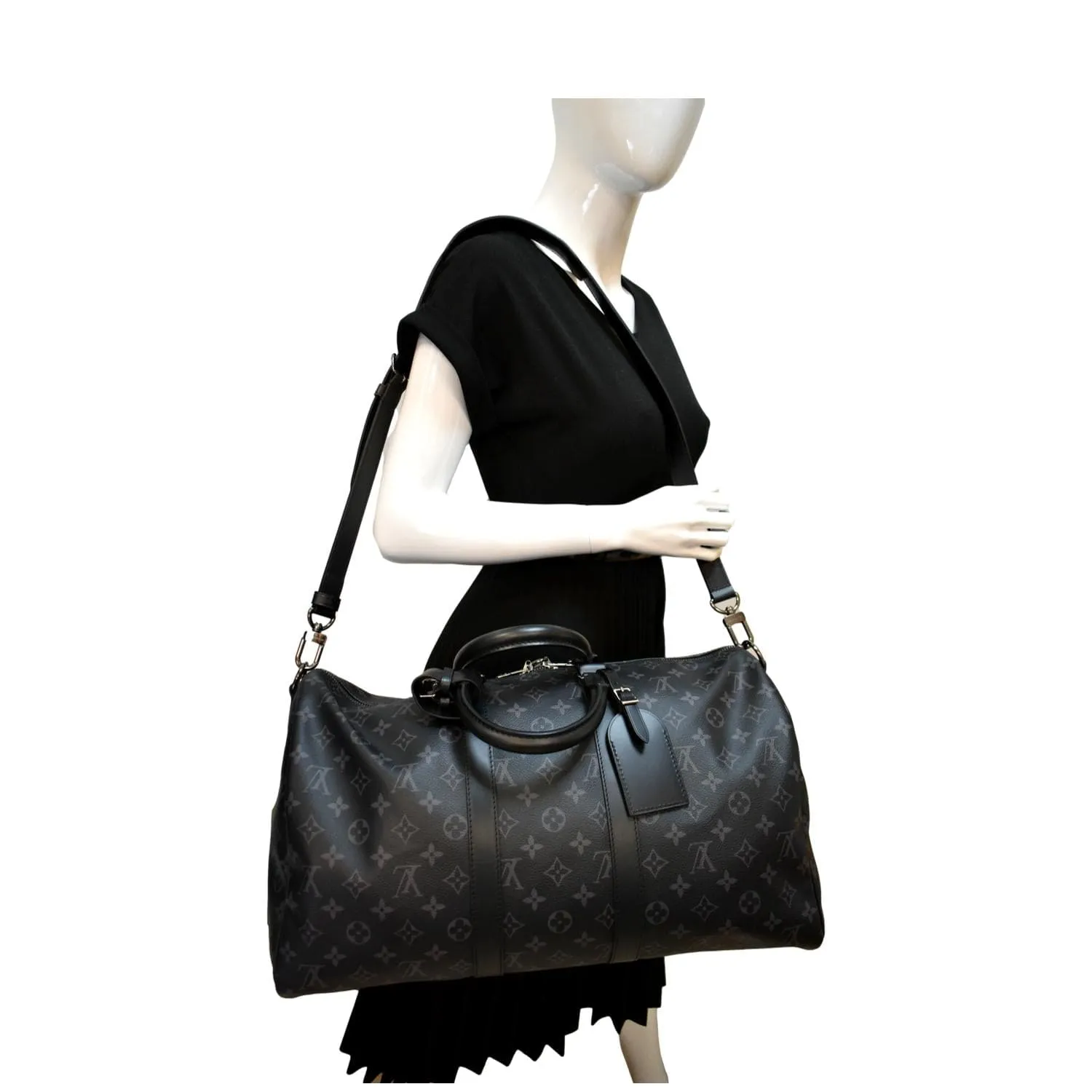 LOUIS VUITTON Keepall 45 Bandouliere Monogram Eclipse Travel Bag Black