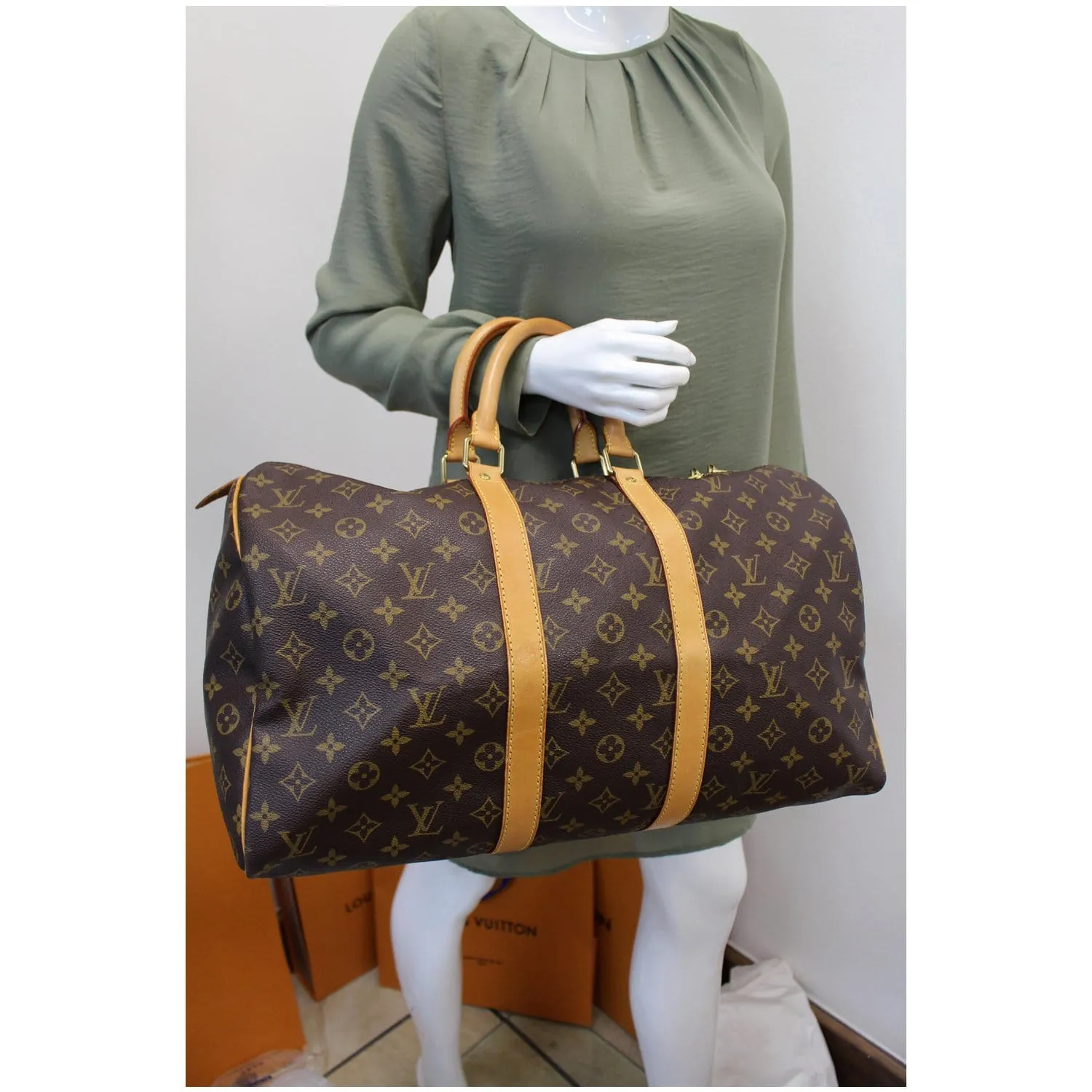 LOUIS VUITTON Keepall 45 Monogram Canvas Travel Bag Brown